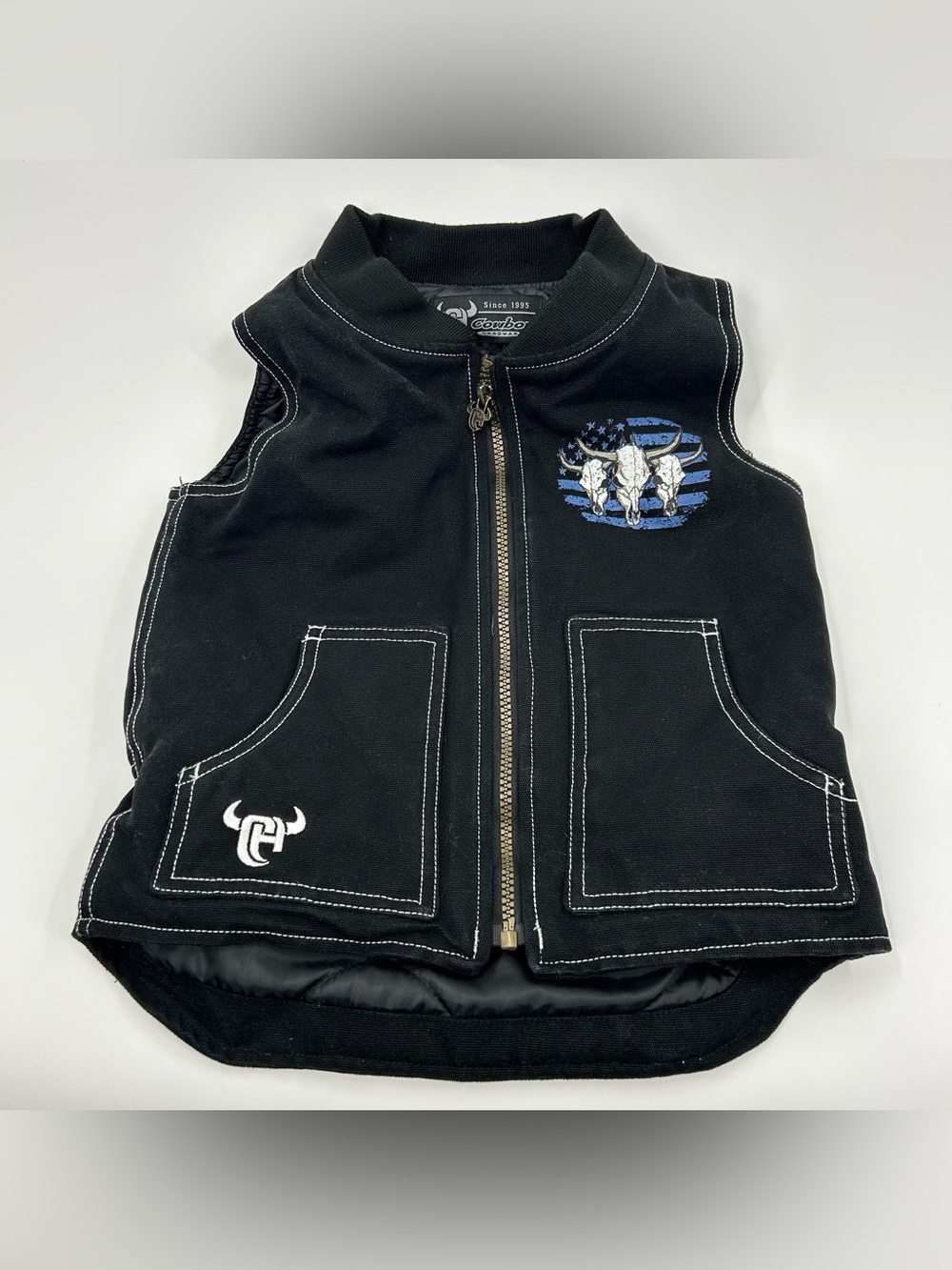 Cowboy Hardware Black "Triple Skull" Canvas Vest Youth 5 XS